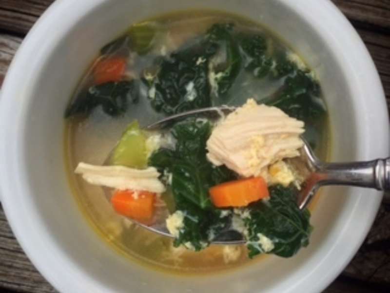 Chicken, Kale and Egg Drop Soup