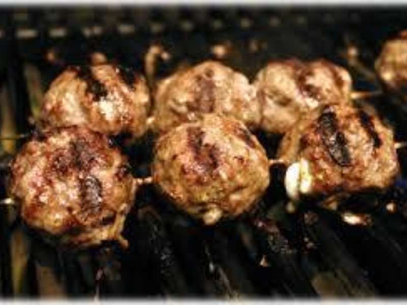 Grilled Greek Meatball Kabobs with Artichokes and Cherry Tomatoes