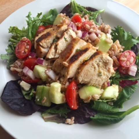 Grilled Chicken and Farro Salad with Lemon Dressing